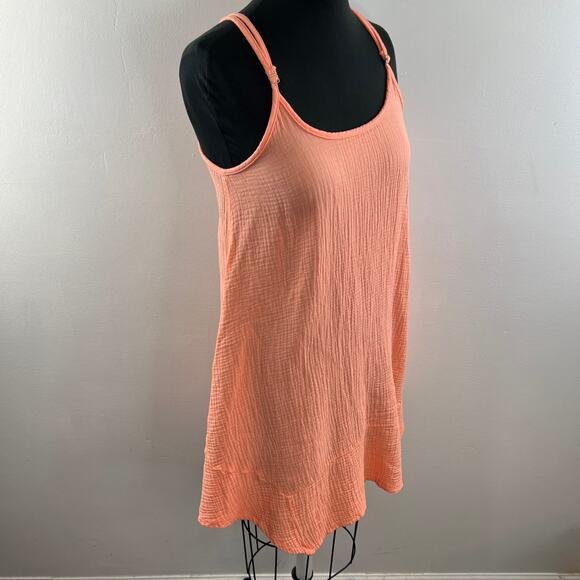 BOBI Coral Orange Scoop Neck Sleeveless Gauze Cotton Seersucker Mini Dresss S - Picture 3 of 10